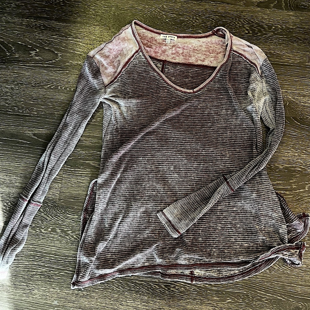 Rag Poets maroon waffle long sleeve shirt